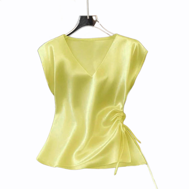 Damen Satinbluse mit seitlichem Kordelzug und V-Ausschnitt Echoarchiv
