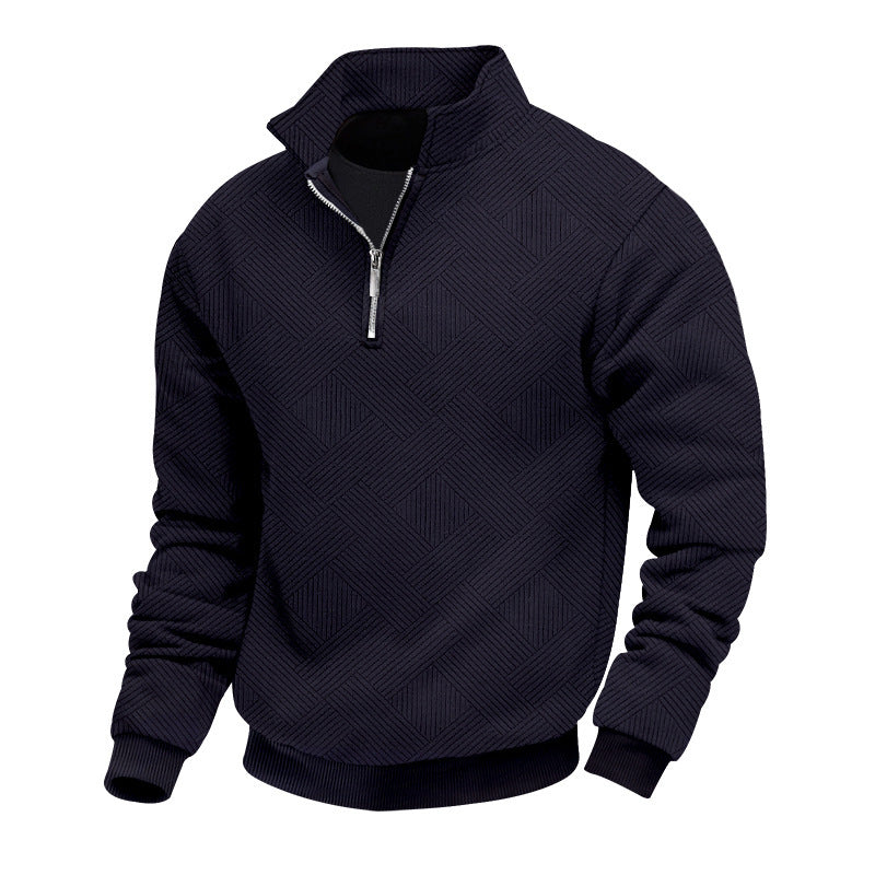 Herren sportlicher Stehkragenpullover mit halbem Reißverschluss und strukturiertem Design Echoarchiv