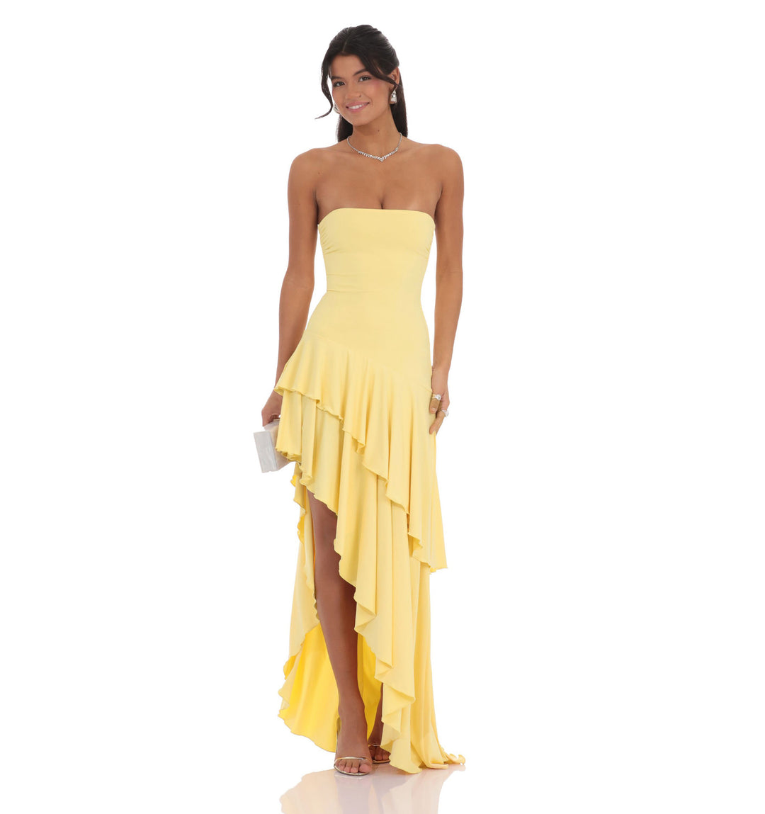 Damen Asymmetrisches Maxikleid mit fließendem Volant Echo Archiv