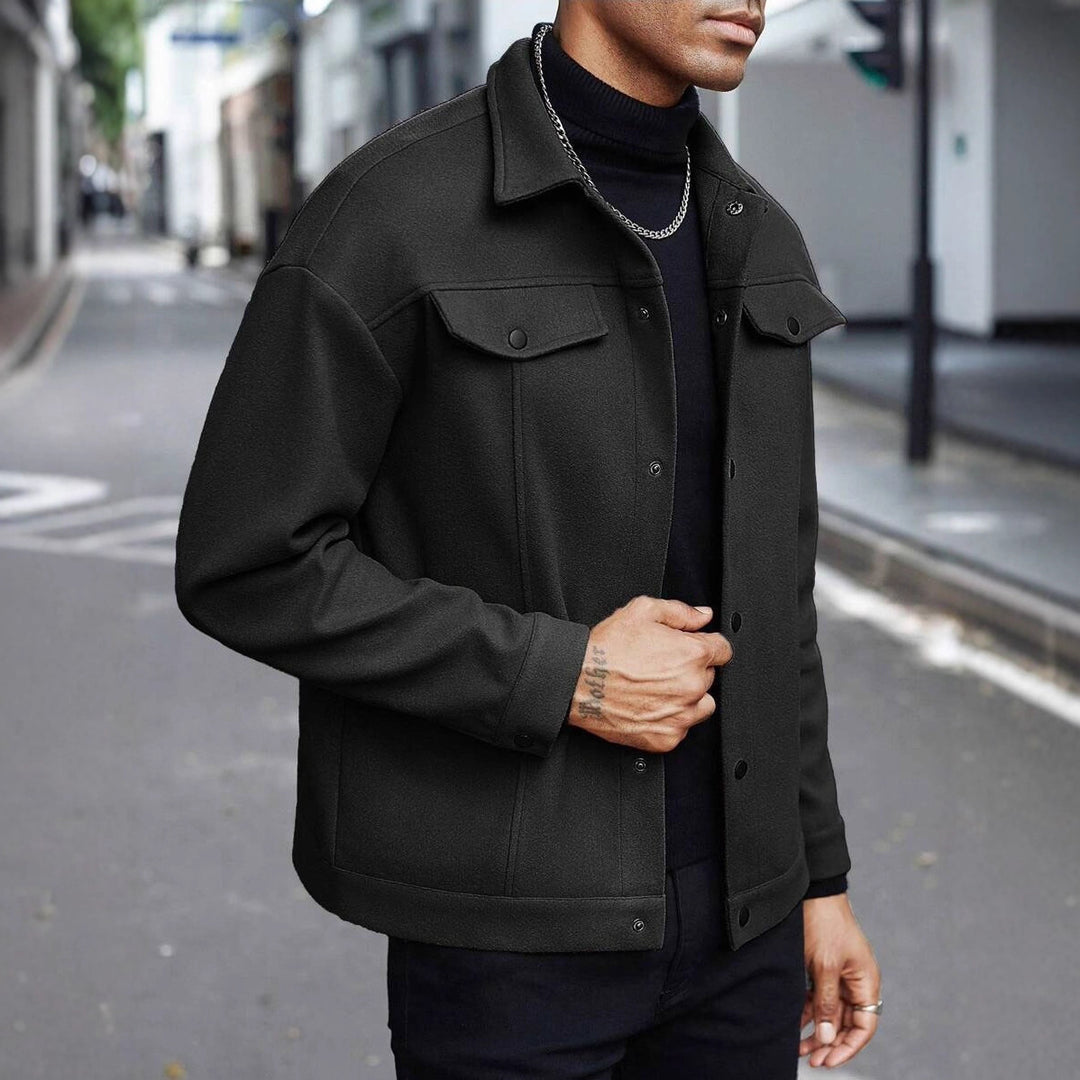 Herren nan Wolloptik-Overshirt Jacke im Shacket-Stil mit Brustklappen und Druckknopfleiste Echo Archiv