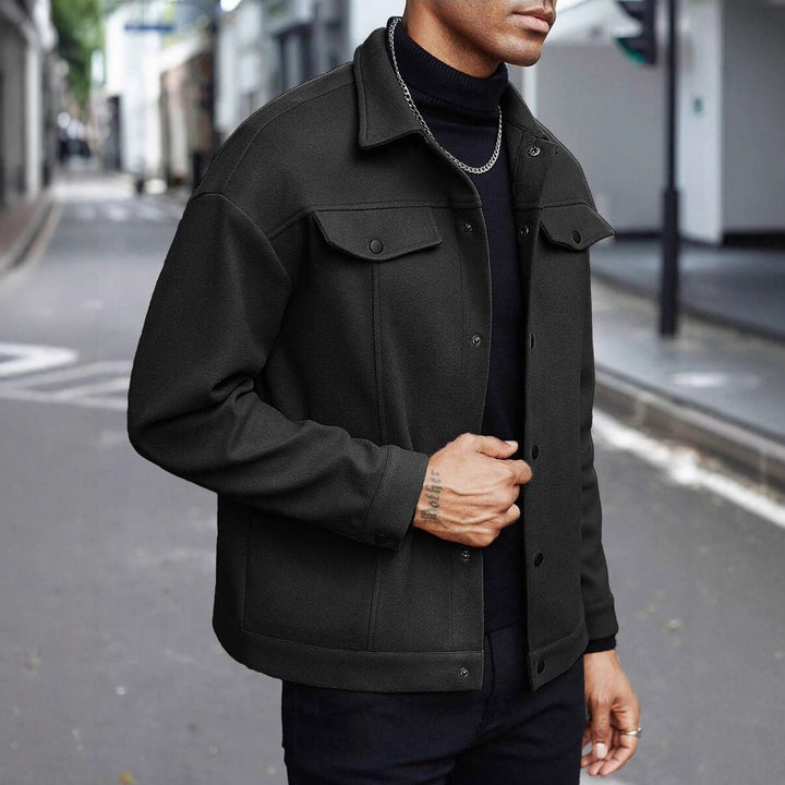 Herren nan Wolloptik-Overshirt Jacke im Shacket-Stil mit Brustklappen und Druckknopfleiste Echo Archiv