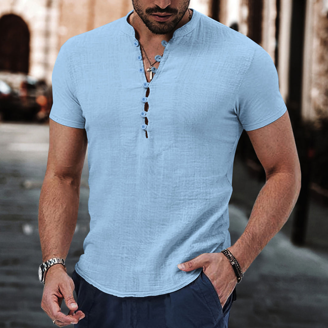 Herren Casual Kurzarm Strukturiertes Henley-Oberteil Echoarchiv