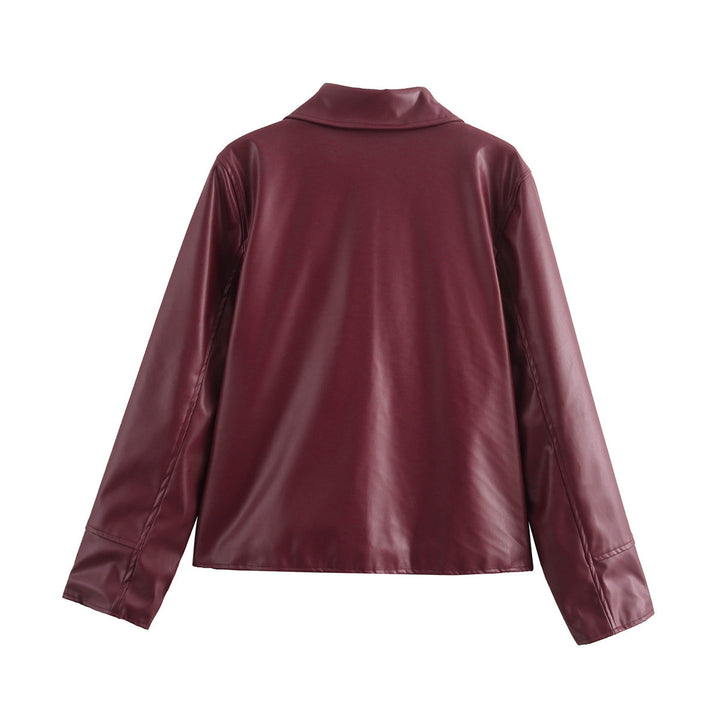 Damen nan vegane Lederjacke mit Hemdkragen und durchgehendem Reißverschluss Echo Archiv