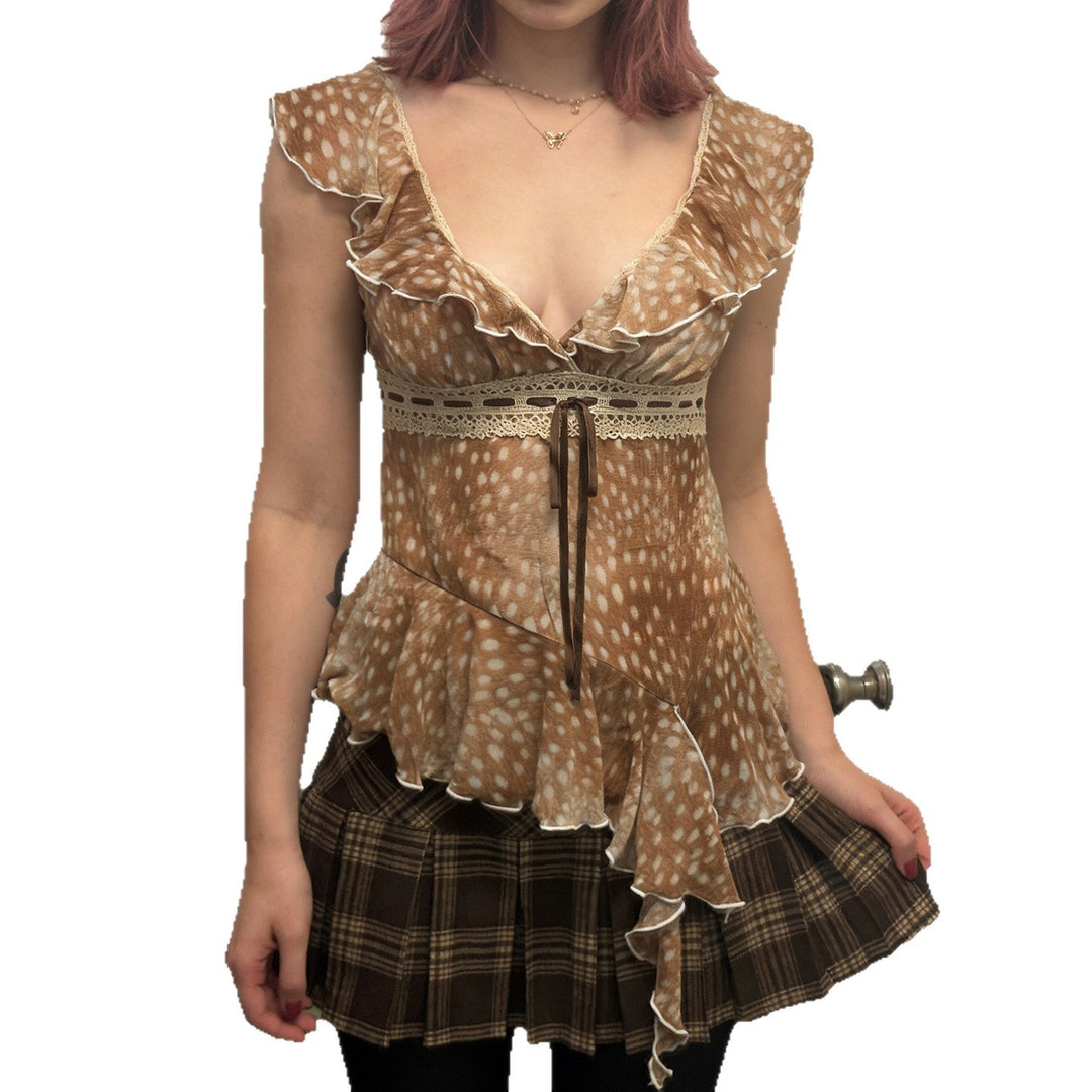 Damen asymmetrisches Sommerkleid mit Rüschen und Spitzenakzenten Echo Archiv