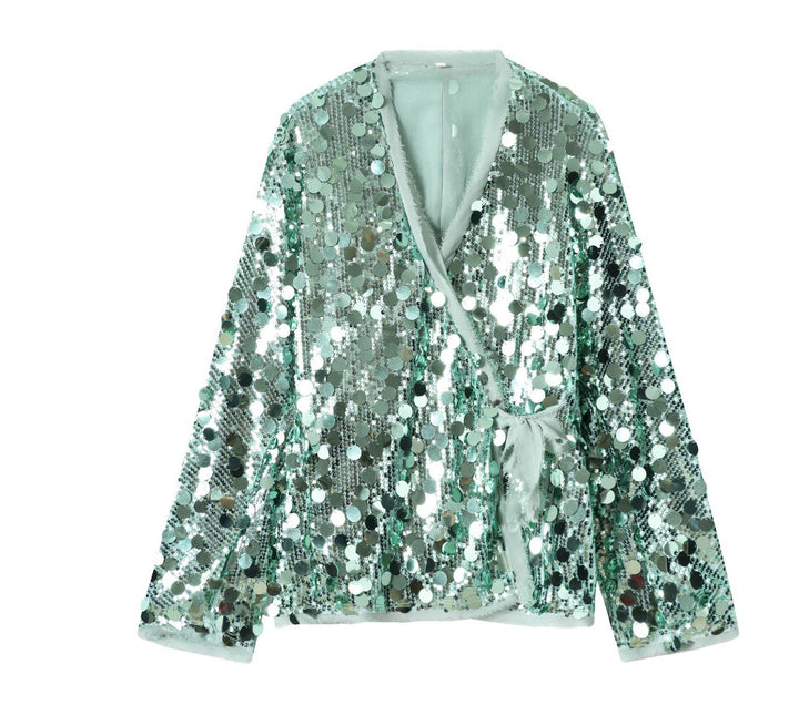 Damen 1900+ Wickel‑Blousonjacke mit großen Pailletten und Satinband Echo Archiv
