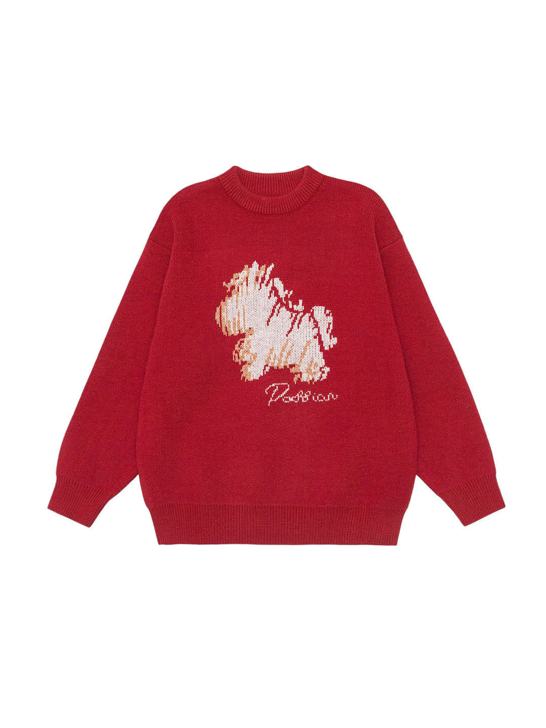 Damen Oversize-Strickpullover mit Jacquard-Hundemotiv und geripptem Saum Echo Archiv