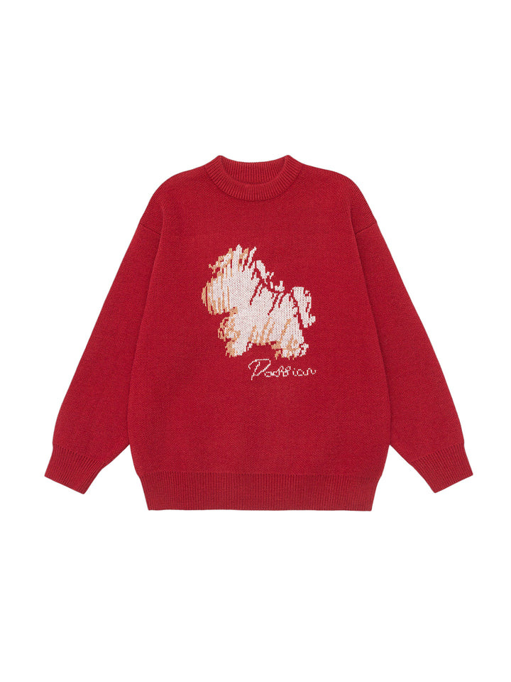 Damen Oversize-Strickpullover mit Jacquard-Hundemotiv und geripptem Saum Echo Archiv