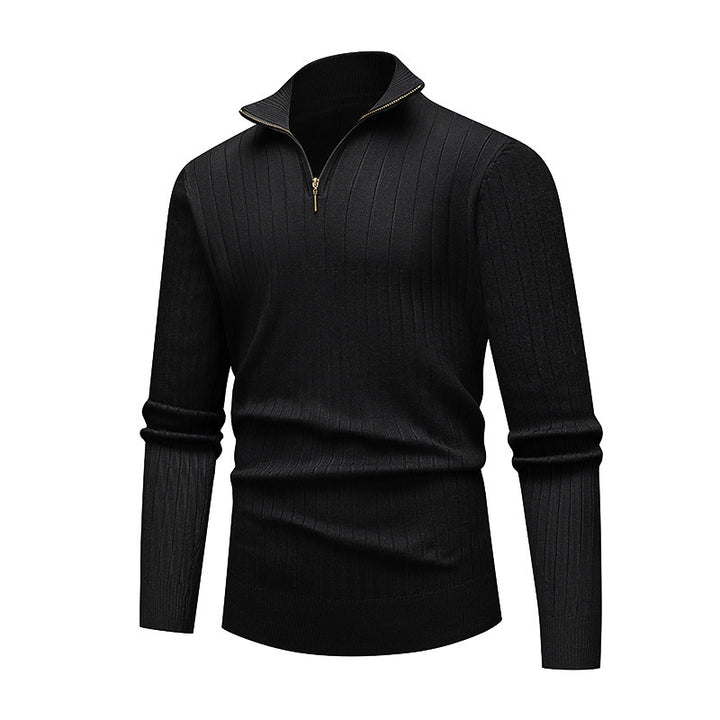 Herren hochwertiger Strickpullover mit modernem Stehkragen und Reißverschluss Echoarchiv