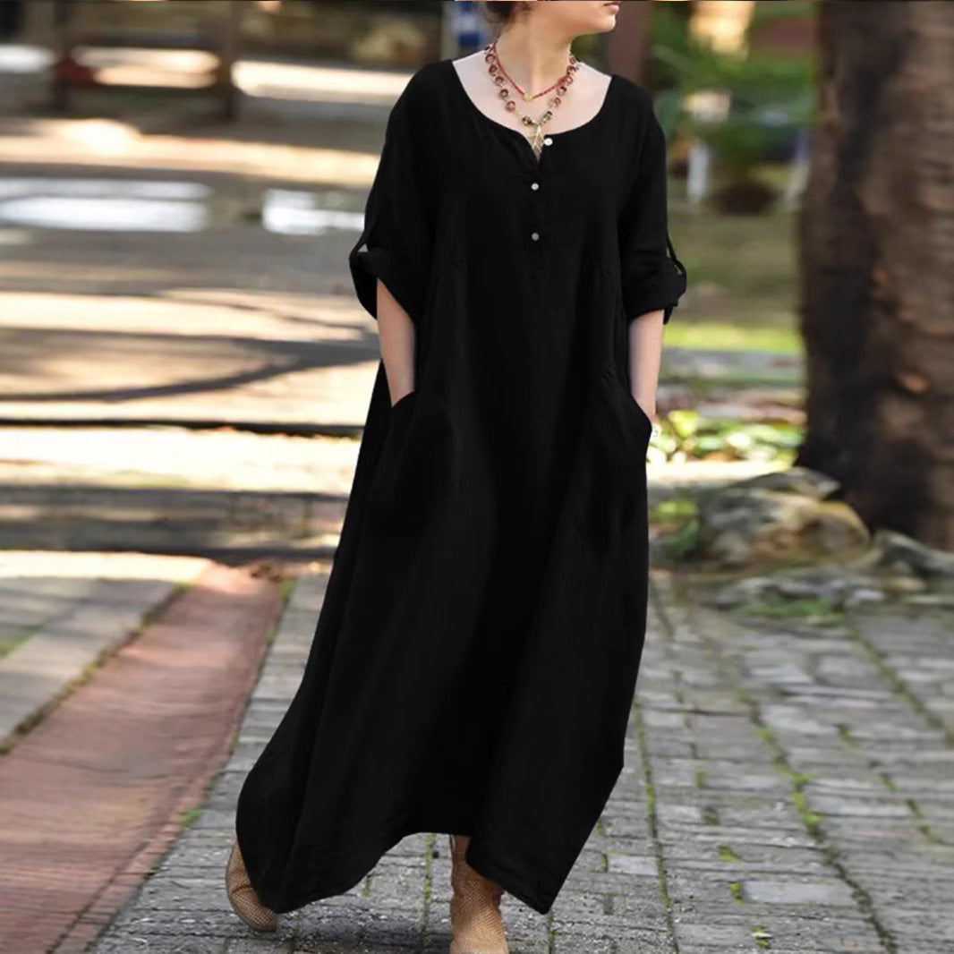 Damen lässiges Maxikleid mit praktischen Taschen und Knopfdetails Echoarchiv