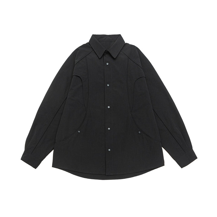 Damen Oversize-Hemdjacke mit geschwungener Teilnaht und Druckknopfleiste Echoarchiv