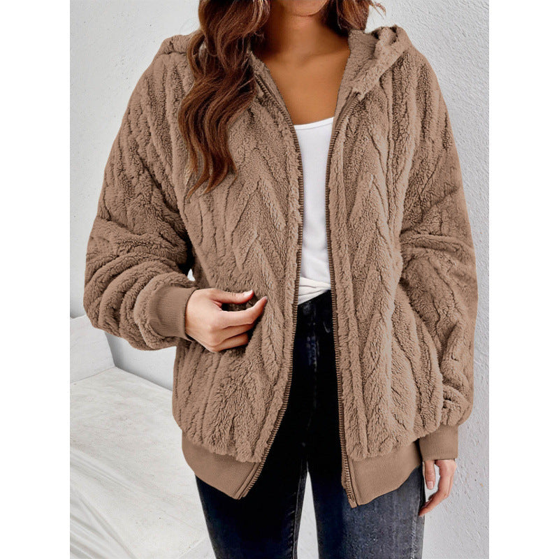 Damen Kapuzen-Teddyjacke mit Reißverschluss, weichem Plüsch und elastischem Bündchen Echo Archiv