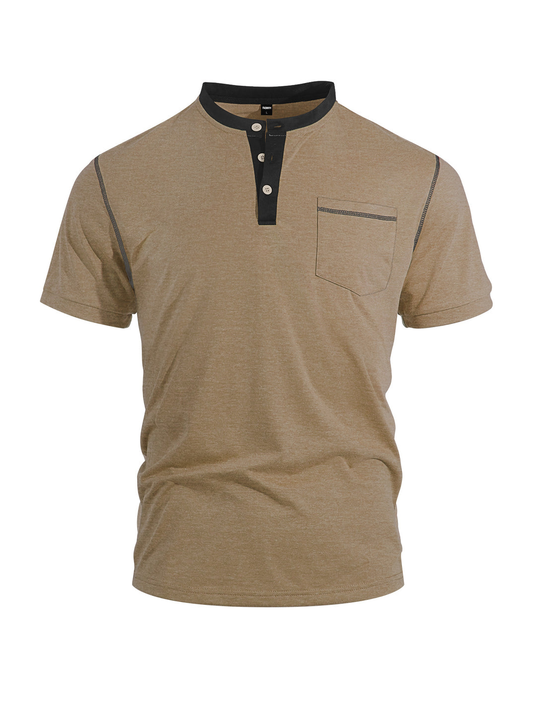 Herren nan legeres Kurzarm-Bandkragenshirt mit Knopfleiste Brusttasche und Flatlocknähten Echo Archiv