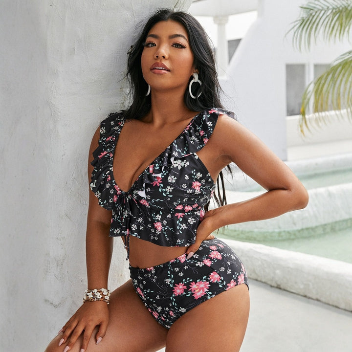 Damen Hochtailliertes Bikini-Set mit verspieltem Rüschendesign Echo Archiv