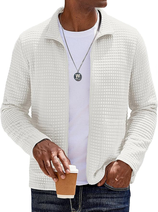 Herren Strukturierte Sweatjacke mit hohem Kragen und praktischen Taschen Echoarchiv