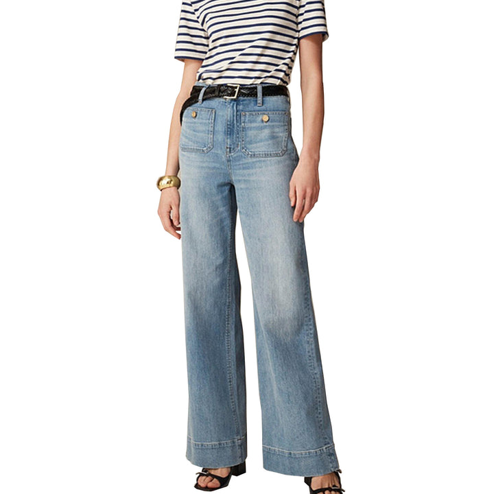 Damen nan High-Waist Wide-Leg-Jeans mit aufgesetzten Fronttaschen und weitem Bein Echo Archiv