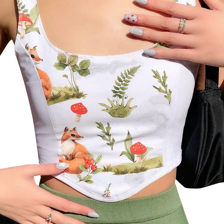 Damen Crop Top mit kunstvollem Flora-Design und verstellbaren Trägern Echo Archiv