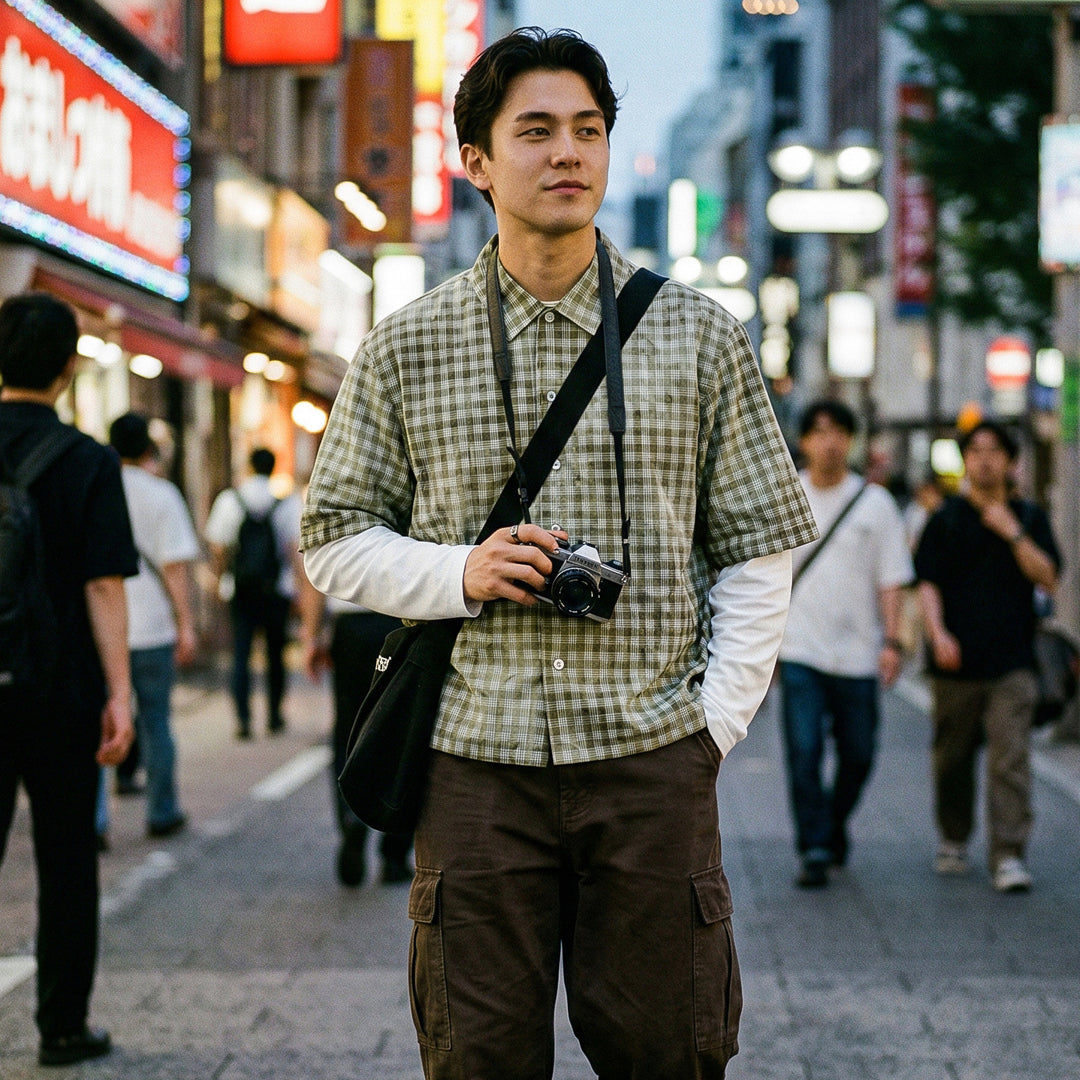 Herren Karierte Overshirt mit integriertem Langarm-Layer Echo Archiv