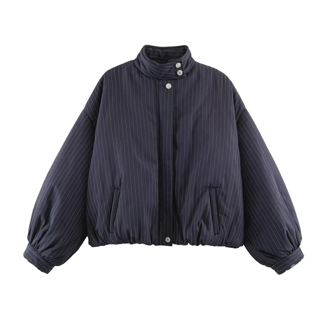 Damen nan oversized gesteppte Bomberjacke mit hohem Stehkragen und feinem Nadelstreifen Echo Archiv