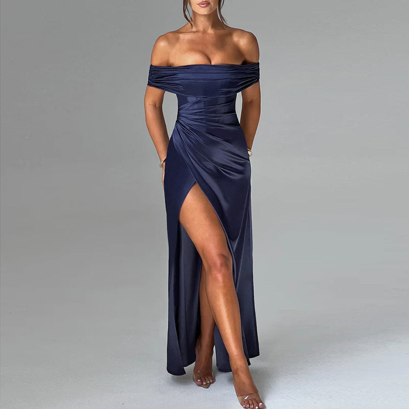 Damen schulterfreies Maxikleid mit eleganter Raffung und figurbetontem Schnitt Echo Archiv