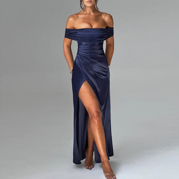 Damen schulterfreies Maxikleid mit eleganter Raffung und figurbetontem Schnitt Echo Archiv