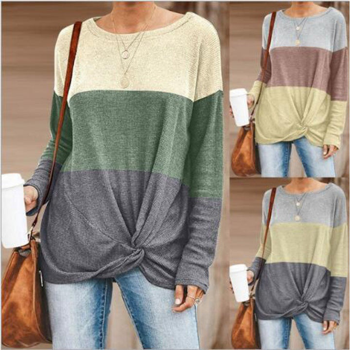 Damen Colorblock Strickpullover mit Twist‑Vorderteil und Rundhalsausschnitt – Mavelle