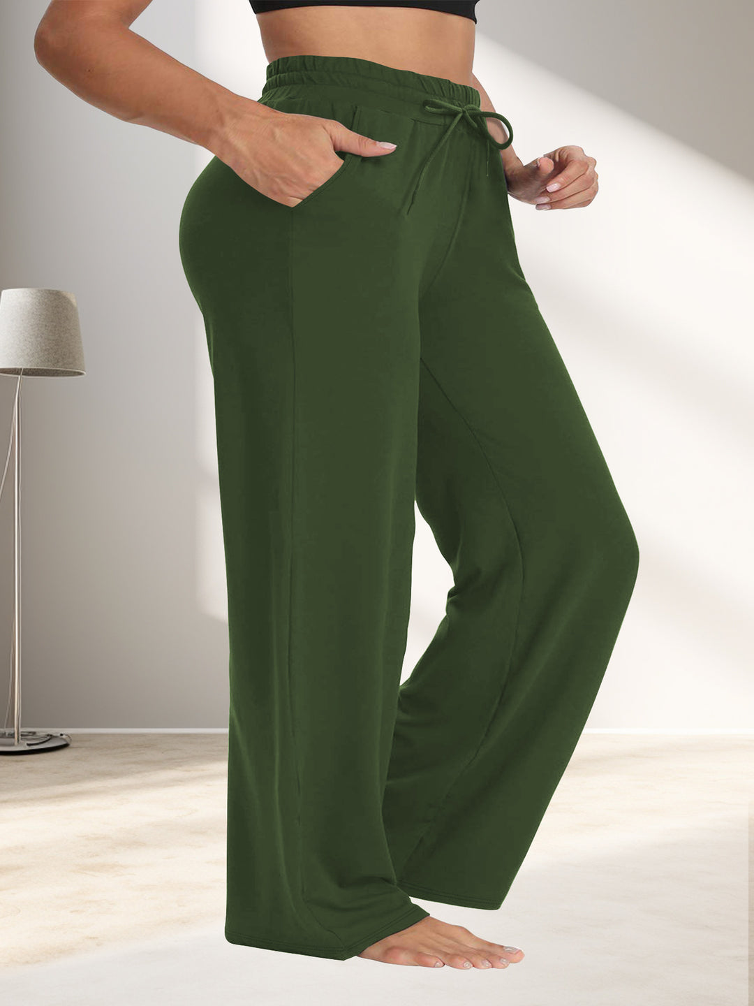Damen Weite High-Waist Yogahose mit Leopardenmuster und Kordelzug echoarchiv-