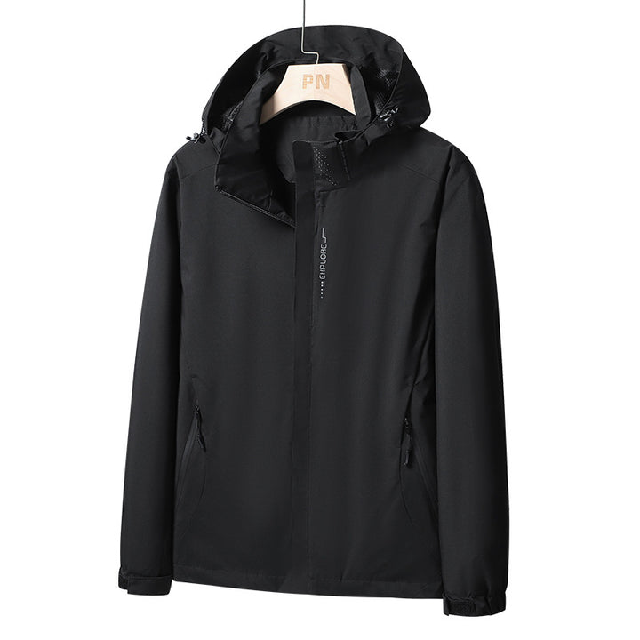 Herren Wasserdichte Softshell-Jacke mit Kapuze, Reißverschluss-Taschen und verstellbaren Bündchen Echoarchiv