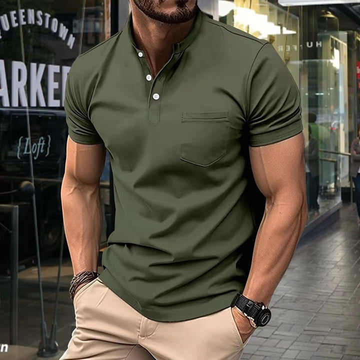Herren Kurzarm Hemd mit modernem Stehkragen und praktischer Brusttasche Echoarchiv