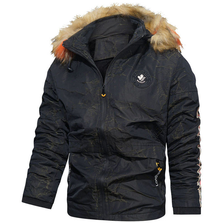 Herren wattierte Kapuzenjacke im Fieldparka-Stil mit Kunstfellbesatz und Ärmel-Stripe Echo Archiv