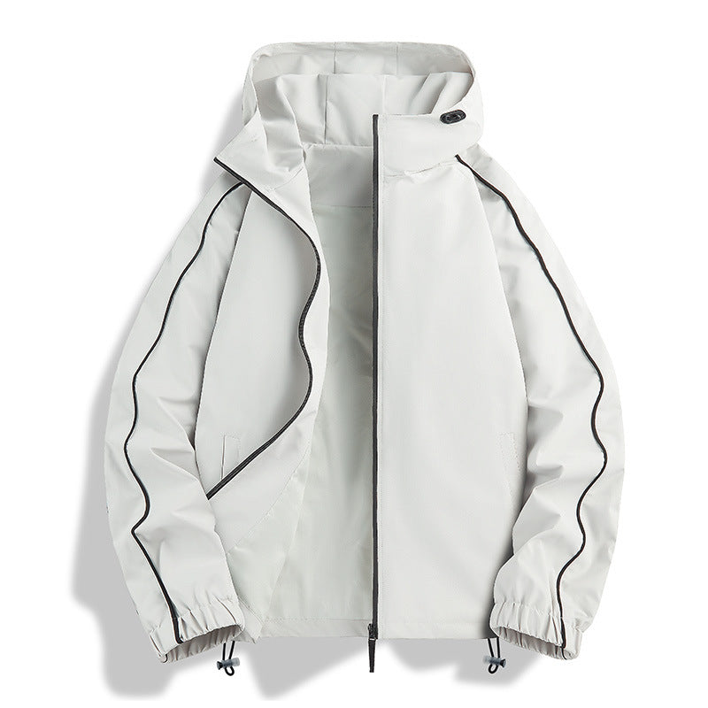Unisex Leichte zweifarbige Wind- und Regenjacke mit Kapuze, Kordelzug und Reißverschlusstaschen Echoarchiv