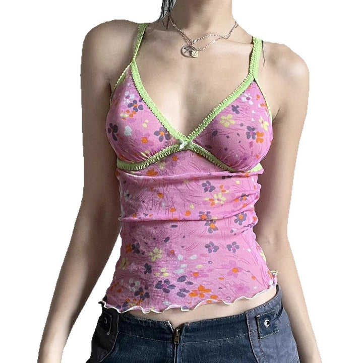 Damen Blumen Spaghetti Trägertop mit feinen Rüschendetails Echo Archiv