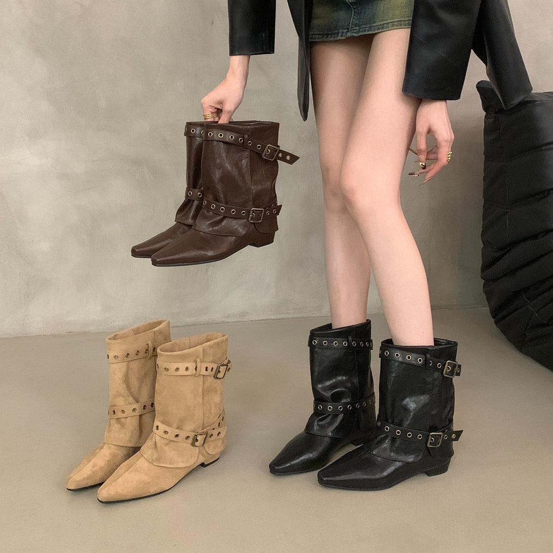 Damen Modische Ankle-Boots mit modischen Schnallen – Varelle