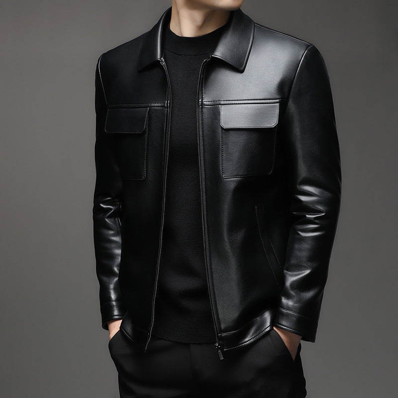 Herren moderne Kunstlederjacke mit praktischen Taschen Echoarchiv