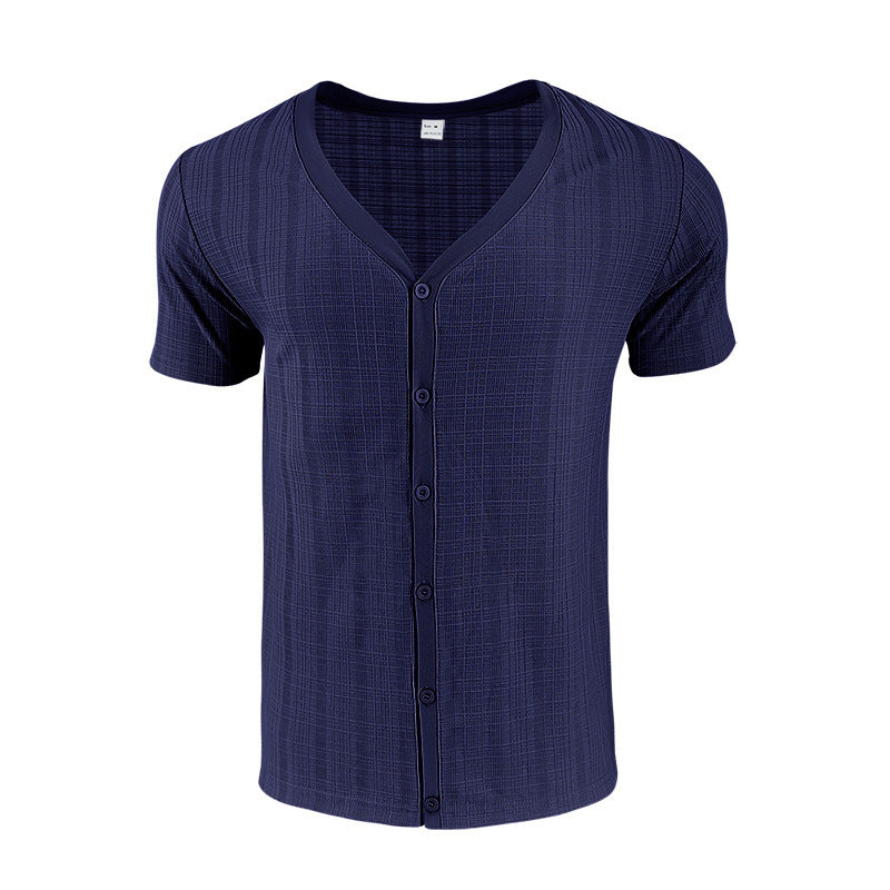 Herren Kurzarmshirt mit modernem V-Ausschnitt und stylischem Knopfverschluss Echoarchiv