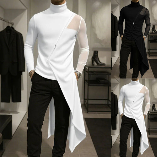Damen nan avantgardistisches Longshirt mit schrägem Reißverschluss, Stehkragen und unregelmäßigem Zipfelsaum Echo Archiv