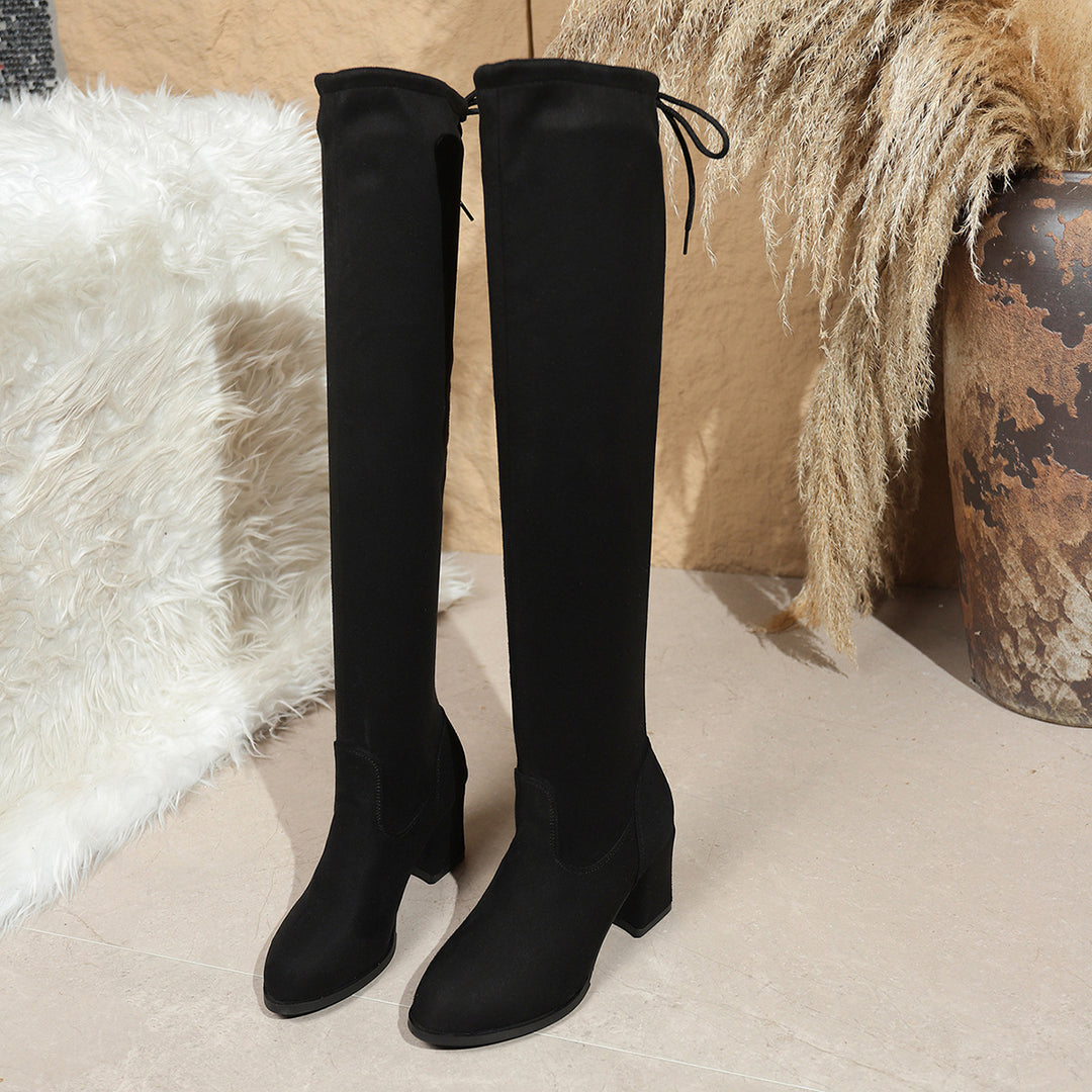 Damen Overknee-Stiefel mit Stretchschaft und mittelhohem Blockabsatz Echoarchiv