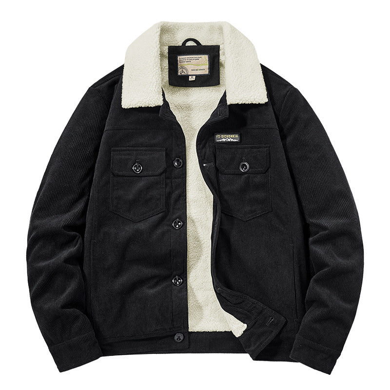 Herren Cord-Workjacke mit Sherpa-Innenfutter, Reverskragen und Druckknopfleiste – Taviero