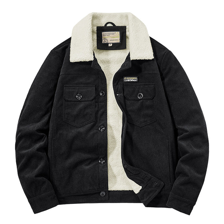 Herren Cordjacke im Truckerstil mit Teddyfutter und aufgesetzten Brusttaschen Echoarchiv