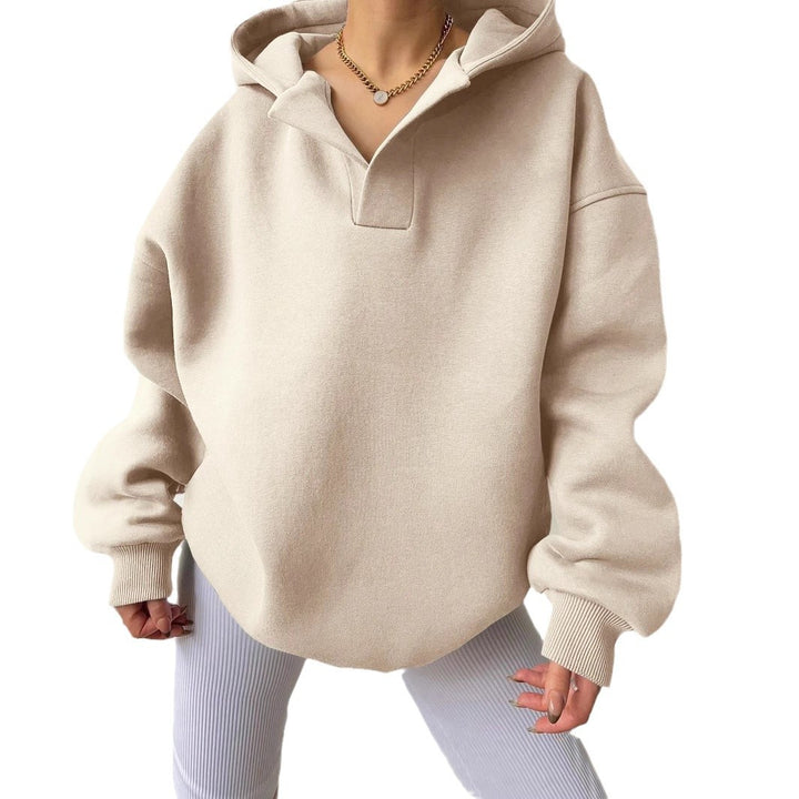Damen Oversize-Kapuzenpullover mit V-Öffnung, tiefer Schulternaht und gerippten Bündchen Echo Archiv