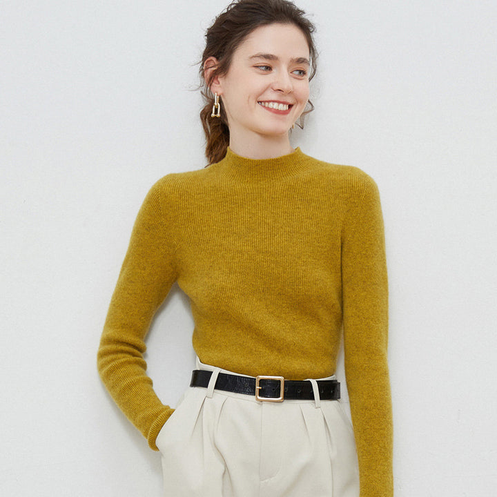 Damen Leichter taillierter Mockneck-Pullover in kaschmirähnlicher Mohair-Optik mit feiner Rippenstruktur Echoarchiv