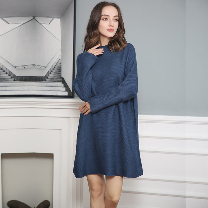 Damen Oversize Strick-Tunika mit kurzem Stehkragen und überschnittener Schulter Echo Archiv