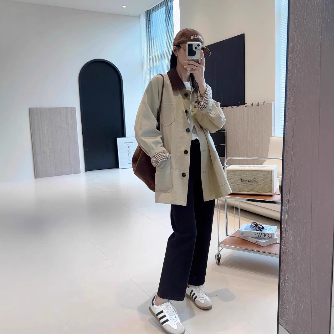 Damen Modische Oversized-Jacke mit kontrastierendem Kragen Echoarchiv