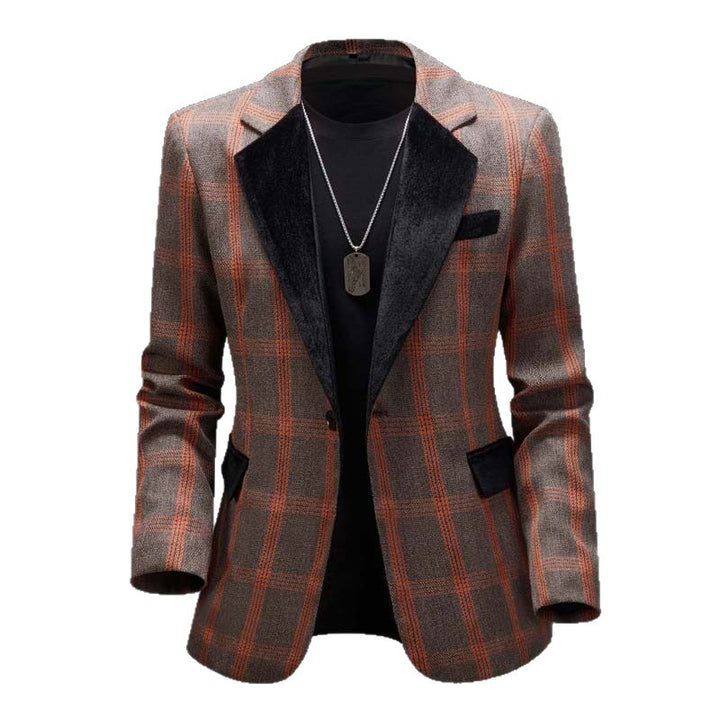 Herren Eleganter Karoblazer mit samtigem Revers Echoarchiv