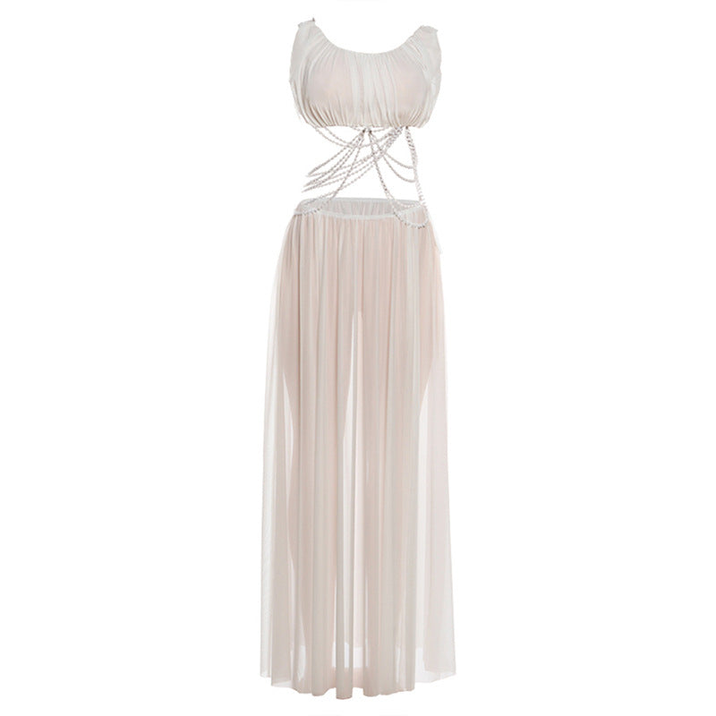 Damen Luxuriöses Chiffon-Maxikleid mit raffinierten Kettendetails und innovativem Schnitt Echo Archiv