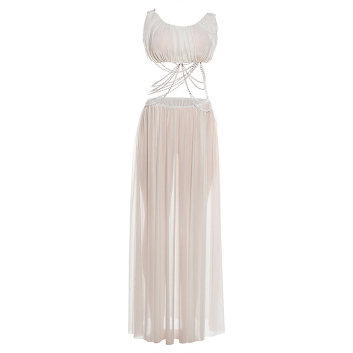 Damen Luxuriöses Chiffon-Maxikleid mit raffinierten Kettendetails und innovativem Schnitt Echo Archiv