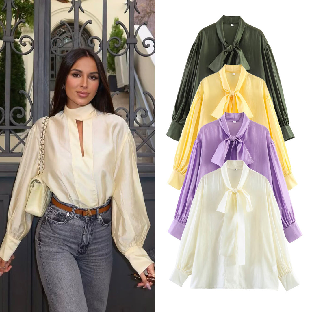Damen Schluppenbluse aus Satin mit Ballonärmeln und weiter Passform Echo Archiv