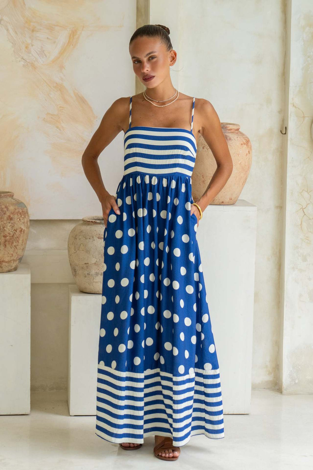 Damen Maxikleid mit verspieltem Streifendesign und großen Punkten Echo Archiv