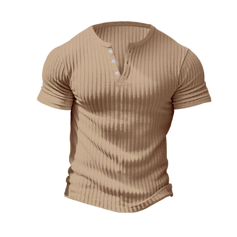 Herren Kurzarm Henley-T-Shirt mit strukturiertem Rippdesign Echoarchiv