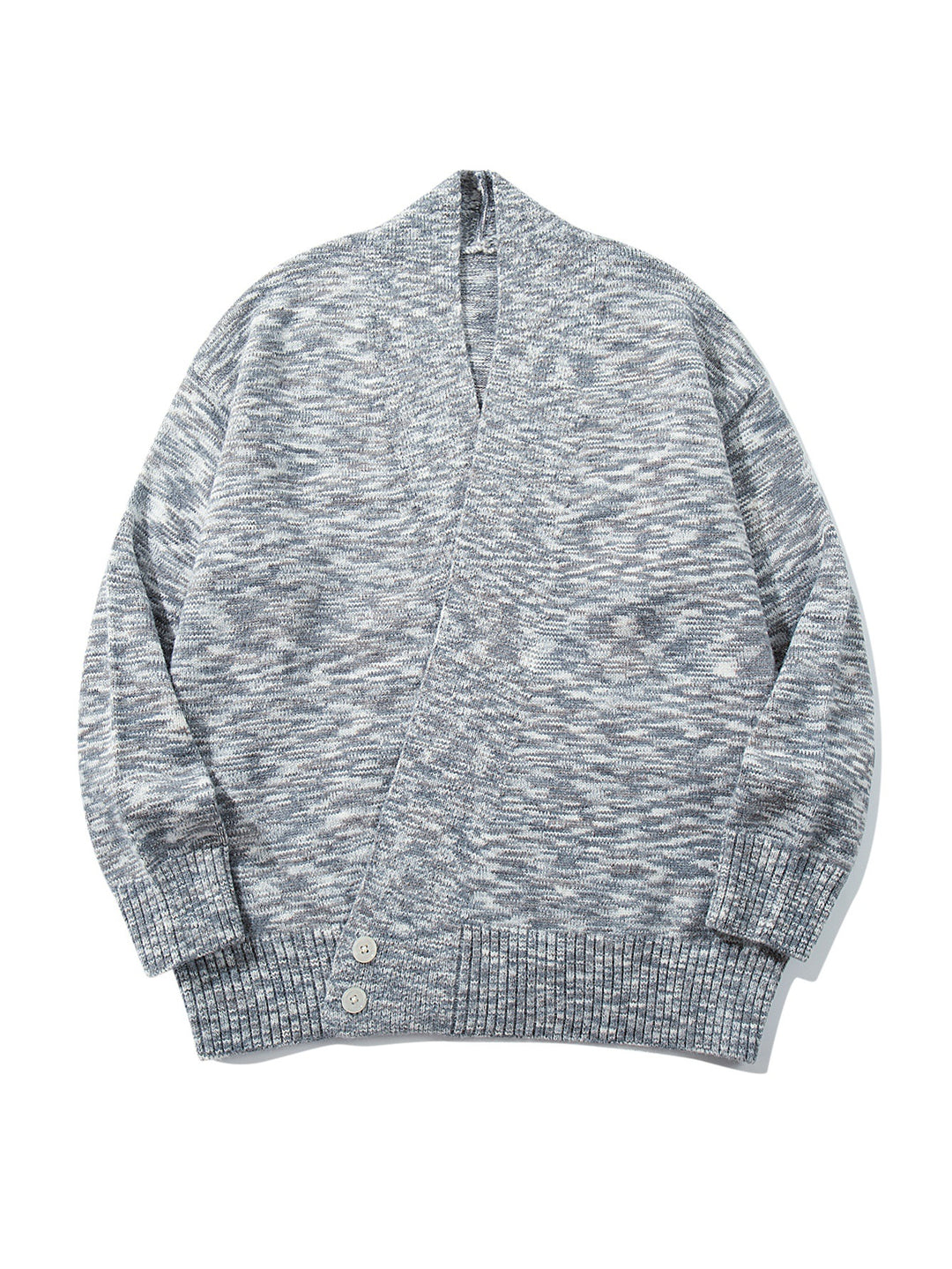 Damen Oversize-Strickcardigan mit tiefem V-Ausschnitt, Knopfleiste am Saum und melierter Struktur Echoarchiv
