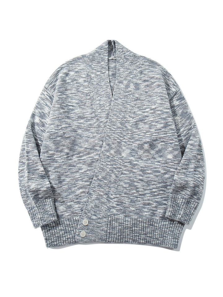 Damen Oversize-Strickcardigan mit tiefem V-Ausschnitt, Knopfleiste am Saum und melierter Struktur Echoarchiv